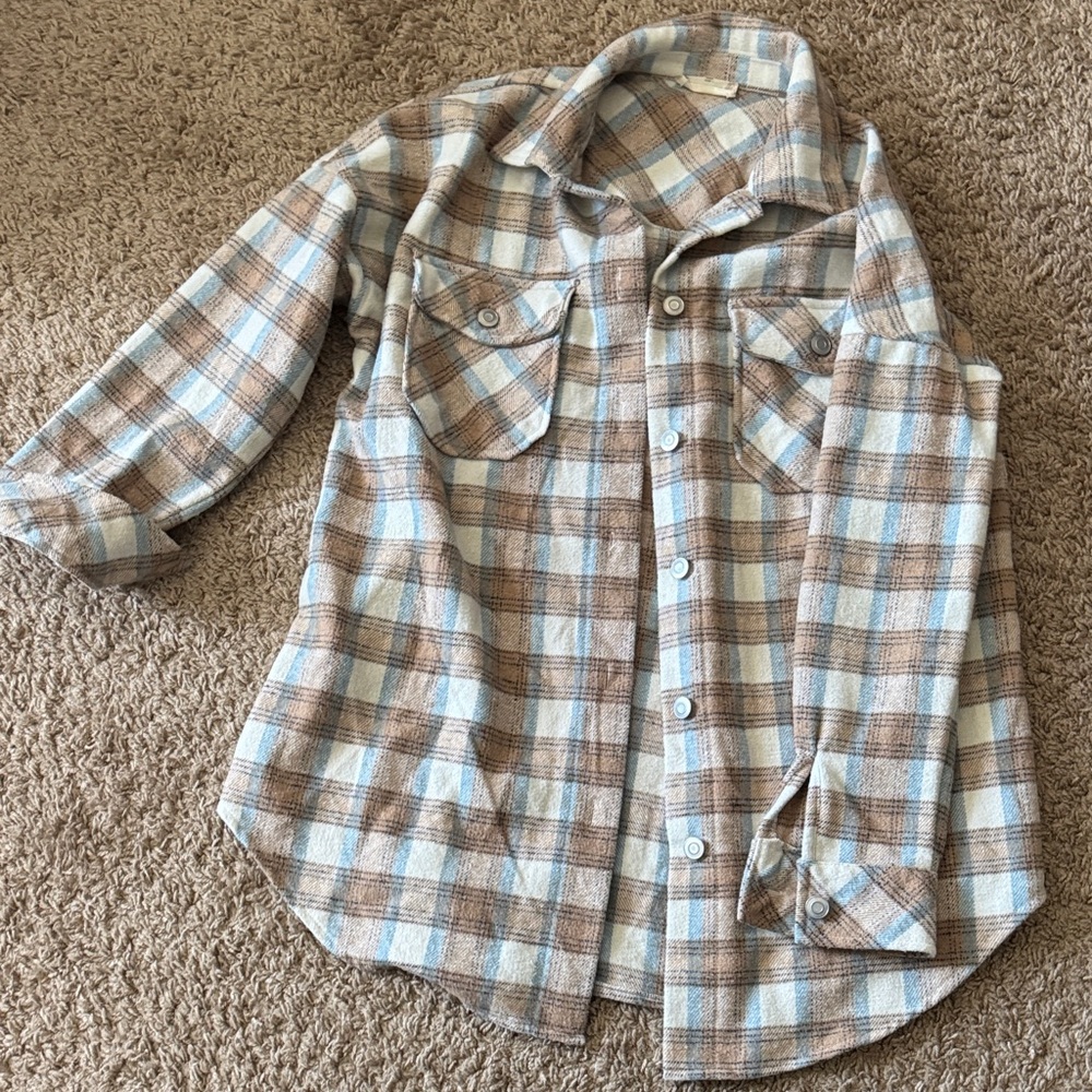 Plaid Button-Up Polyester Jacket - image 1